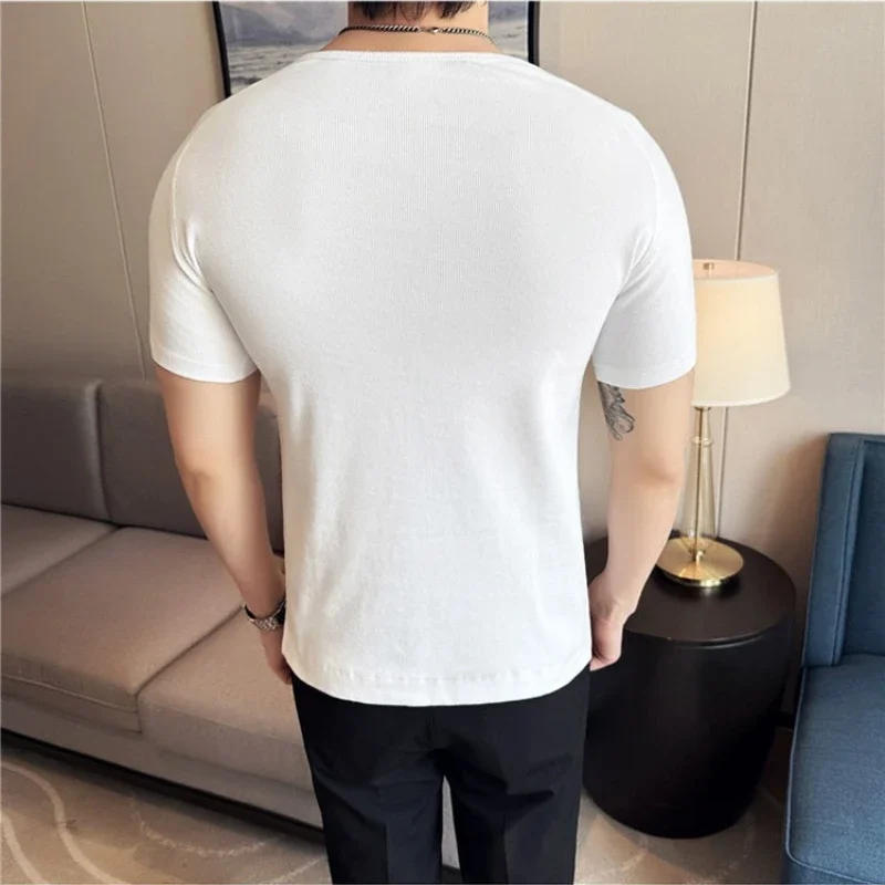 Men's Slim Fit Henley T-Shirt - Summer Short Sleeve Rib Knit Gym Workout Top | Stretchy Bodybuilding Muscle Tee for Fitness view 2