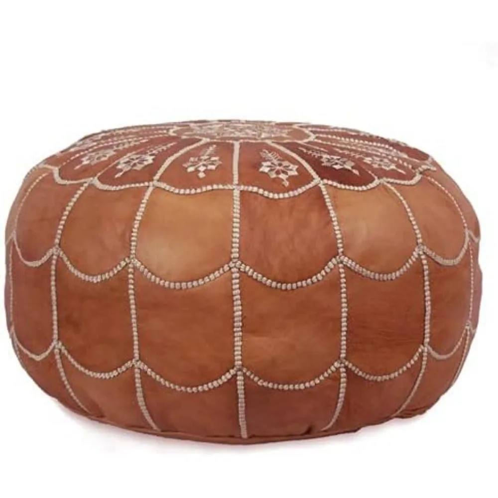 

Stuffed Arch Design Moroccan Leather Pouf Ottoman, Handmade, Pre-Filled, 100% Genuine Leather, 14” Height x 22” Diameter – Boho