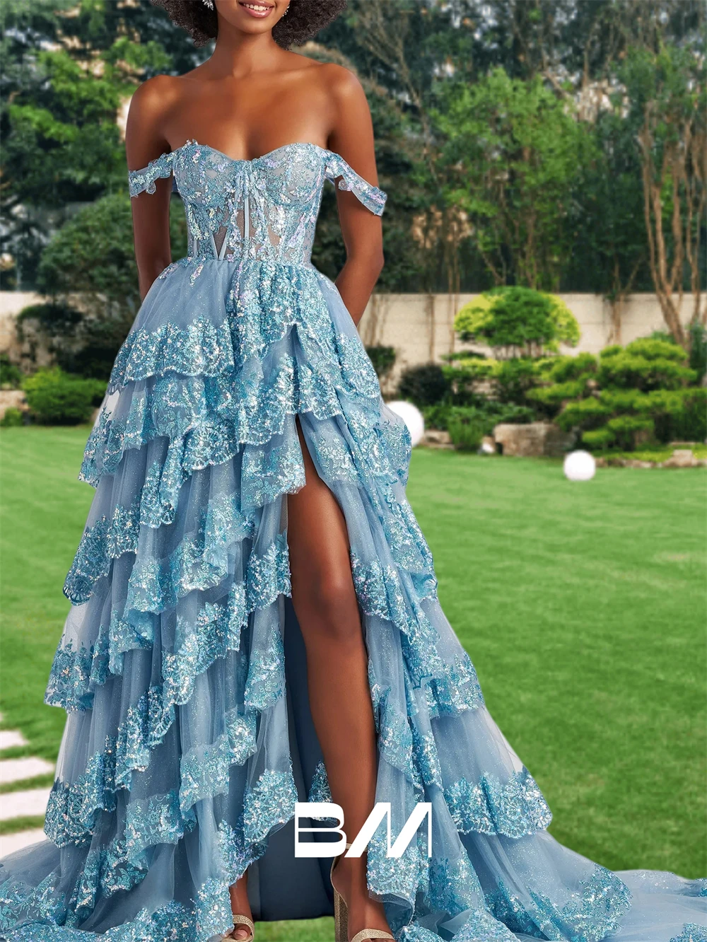 

BRLMALL Off the Shoulder Tulle Evening Dresses A Line Long Prom Dress 2025 Illusion Corset Plus Size Wedding Party Gowns