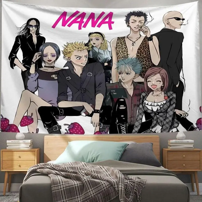 VIKAMA NANA Anime Collage Wall Tapestry Character Manga Pink Blue Home Decor Soft Plush Durable Cozy Aesthetic Gift Washable