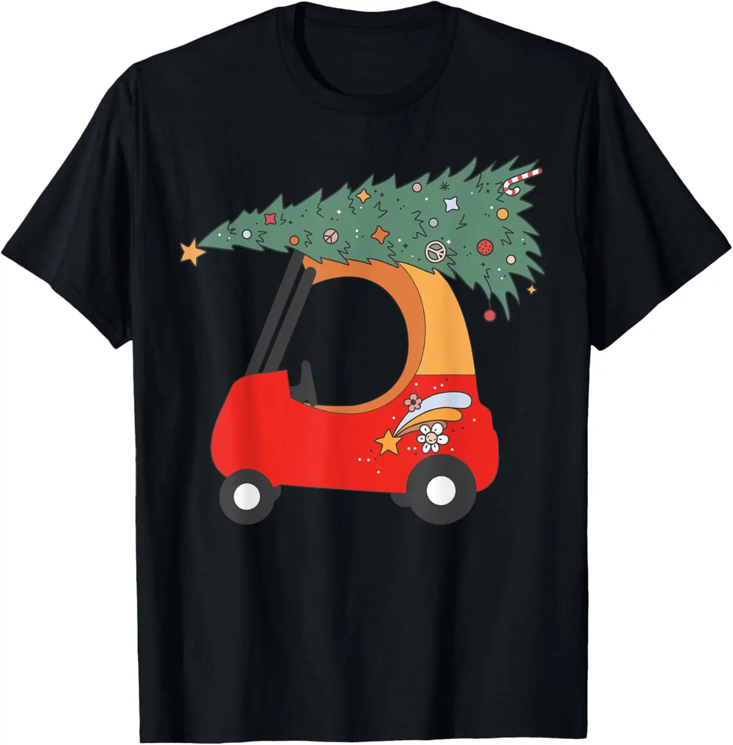 Toddler Red Car Carrying Christmas Tree Boys Girls Kids T-Shirt