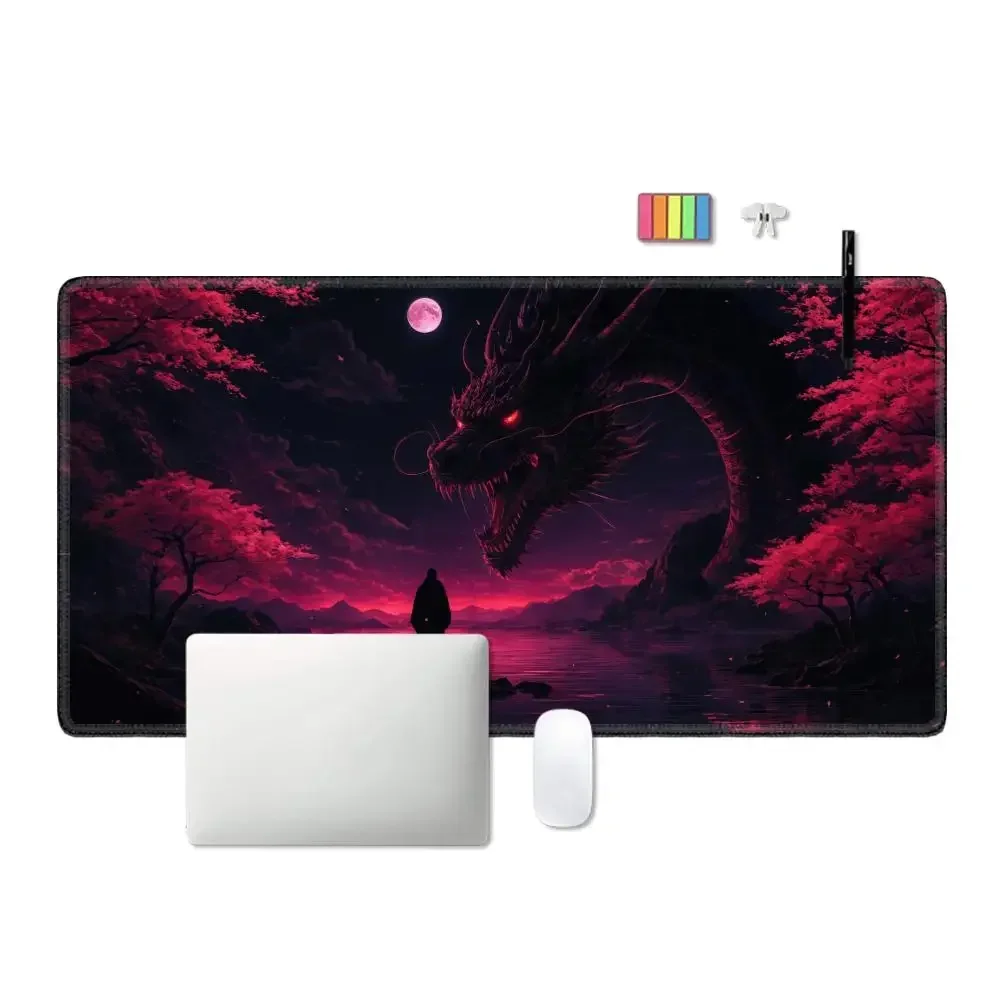 Alas Mouse Gaming XXL Besar Phoenix Fire Bird Dragon Anime Mousepad Komputer Gamer Mauspad Hadiah Kantor Rumah Aksesoris PC