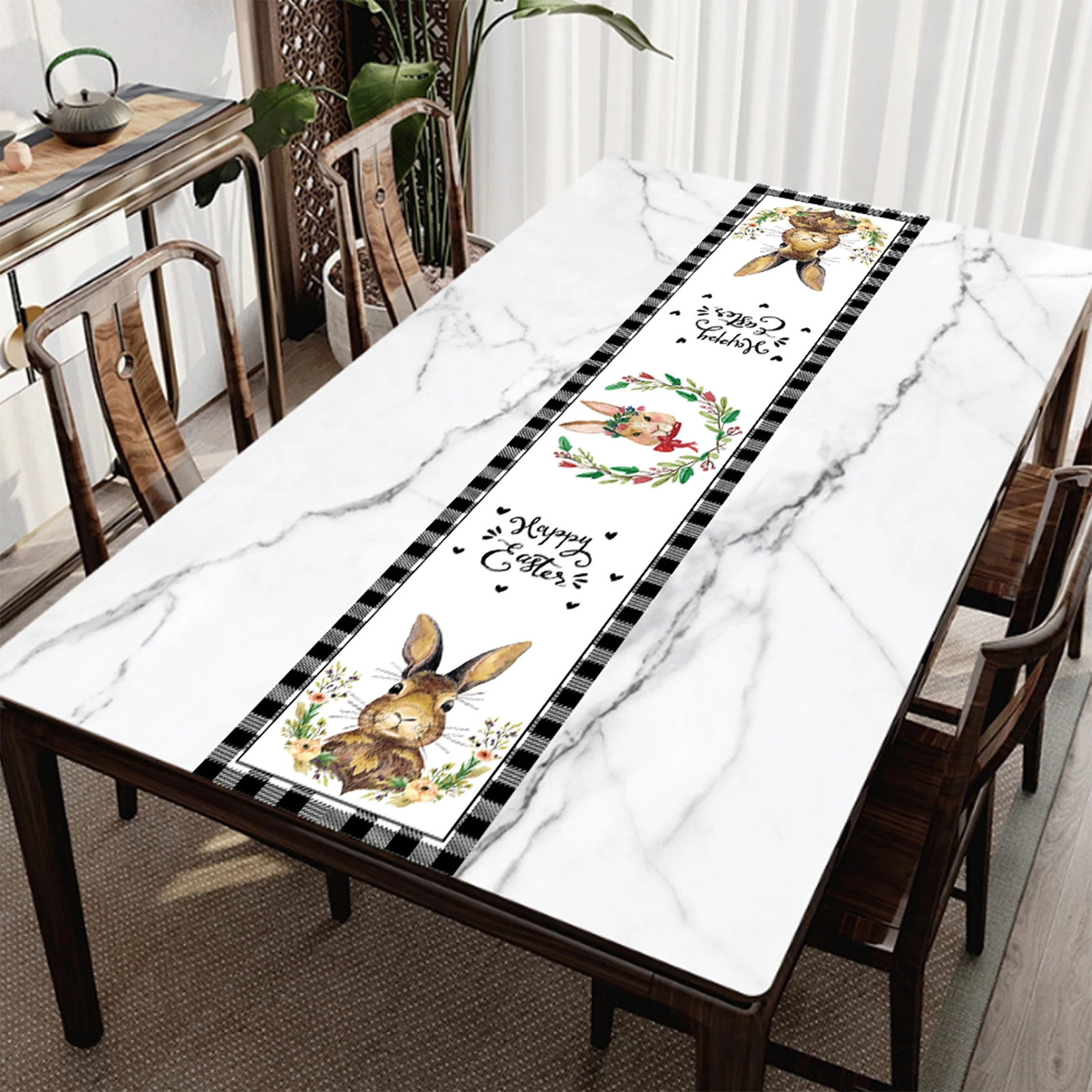 Easter Table Runner with Rabbit Pattern Clear and Bright Printing Table Strip for Festival Decoration Table Cover