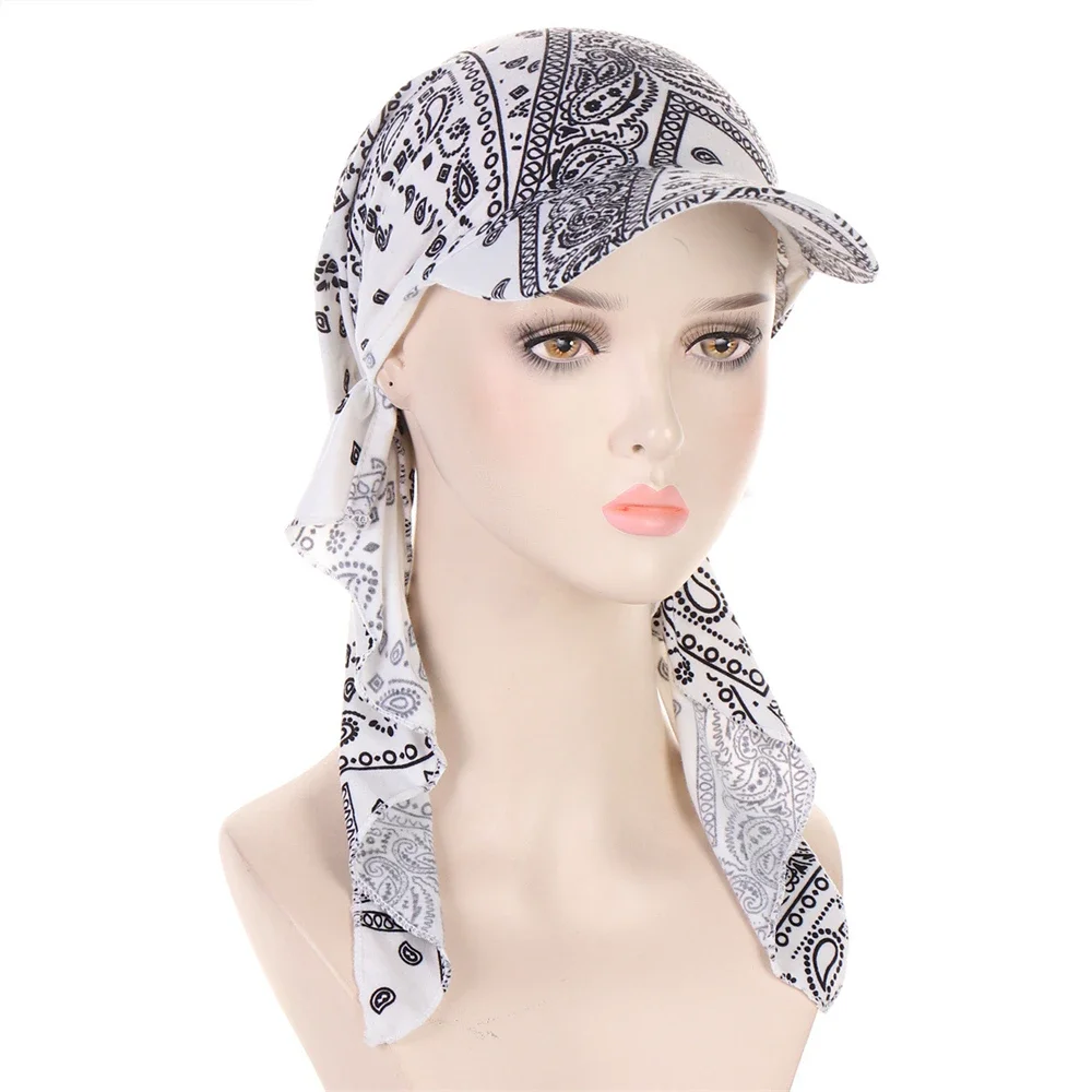 Muslim Hijab Turban Hat for Women Girls Baseball Cap Sun Hats Headscarf Scarf Cap Floral Print Fashion Women Soft Scarves