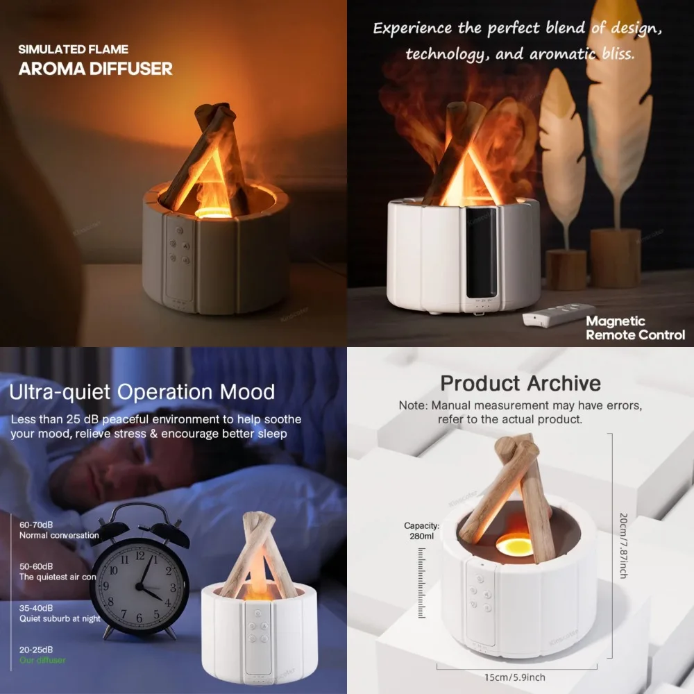 

Enhance Your Atmosphere and Relaxation with 280ml Ultrasonic Mist Maker Campfire Simulated Flame Diffuser Air Humidifier - Remot