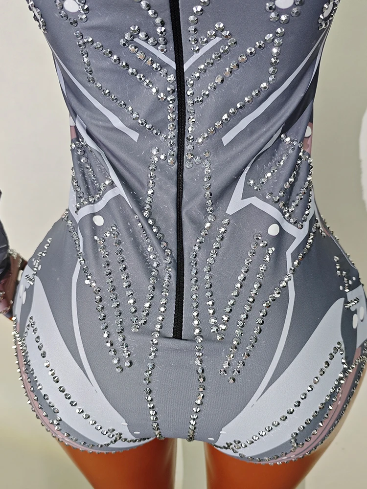 Sparkly Rhinestones Bodysuit Long Sleeve Dancewear Top Stage Costume Performance Drag Queen Outfit Show Nightclub Singer Dancer