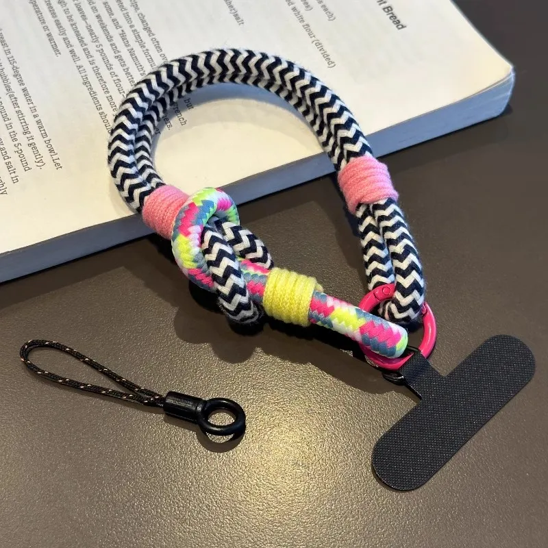 Creative color woven mobile phone lline short portable wrist rope cotton double firm anti-lose clip mobile phone chain