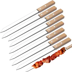 8pcs Kabab Koobideh Skewers 16x0.9Inch Stainless Steel Grilling BBQ Skewer Reusable Barbecue Skewers Flat Stick with Wood Handle