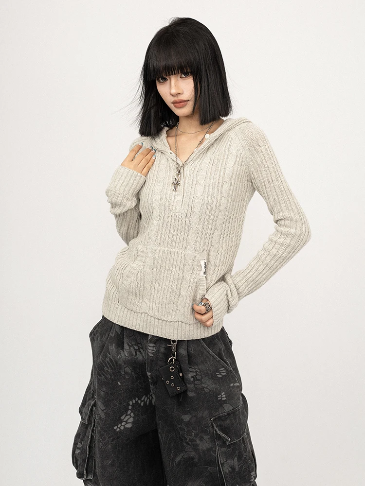 

OCTTFLAB американский ретро пикантная толстовка с капюшоном для девочек вязаный свитер женский осенне-зимний тонкий ленивый свитер пальто топ