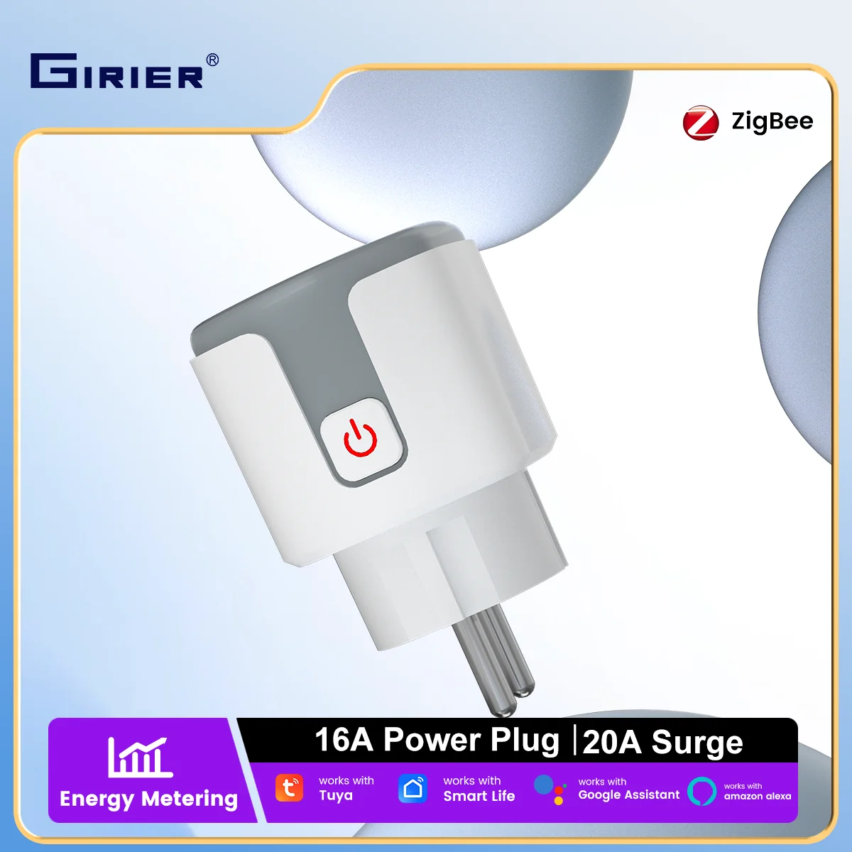 

GIRIER Tuya ZigBee Smart Power Plug 16A with Energy Metering Function Wall Socket Outlet 3520W for Home Appliances Works Alexa