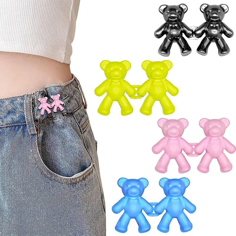 

1Pair Bear Shaped Jean Buttons Adjustable Jean Button Waist Buckle Snap Pants Buckle Extender Replacement Jeans Button Tightener