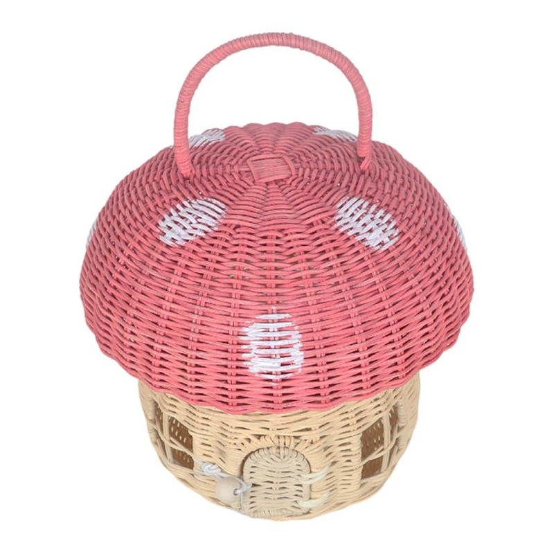 Handmade Rattan Mushroom-Shaped Storage Basket- Cute Handmade Handcrafted Gift Decoration Artwork Rattan