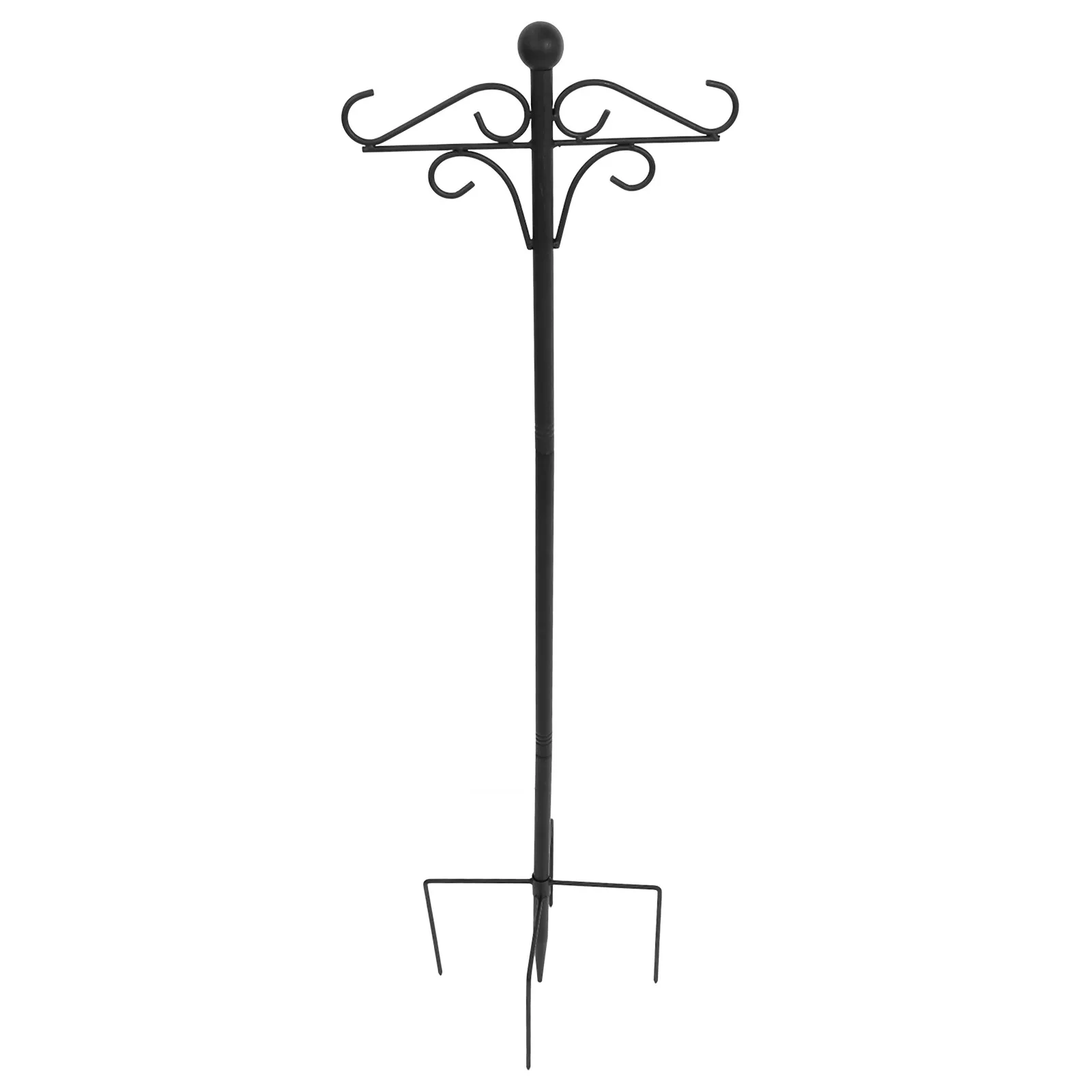Black Iron Shepherd Hook Outdoor Garden Inserted Hook 46 Inch Double Hanger Plant Basket Solar Light Holder Bird Feeder Stand