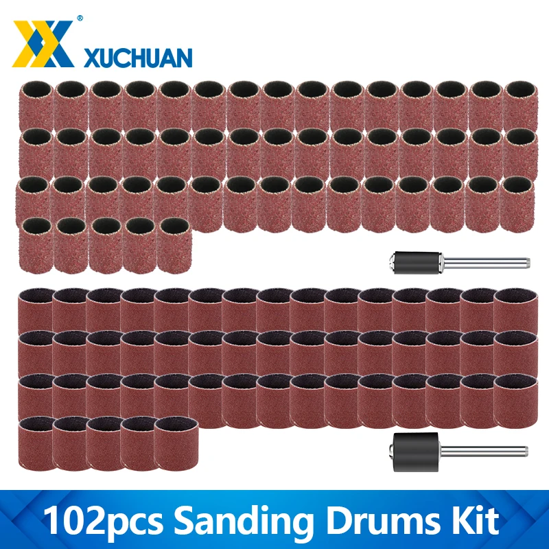 

Набор из 102 шлифовальных барабанов с абразивной лентой 80 грит для Dremel, насадок для электрических мини-угловых шлифовальных машин и шлифовальных оправок