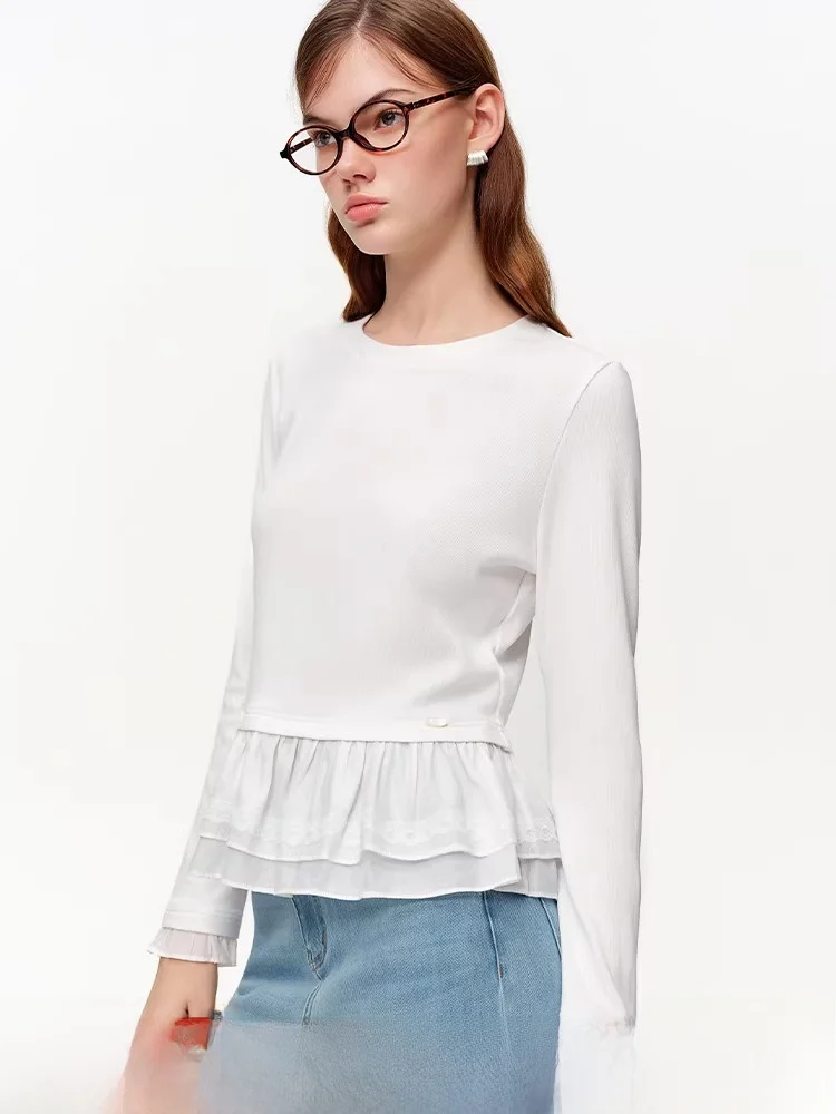 

Новинка весны: Топ из мягкой газовой ткани с оборками, уникальный вязаный пэчворк, двойной слой, маленькие оборки, новая коллекция