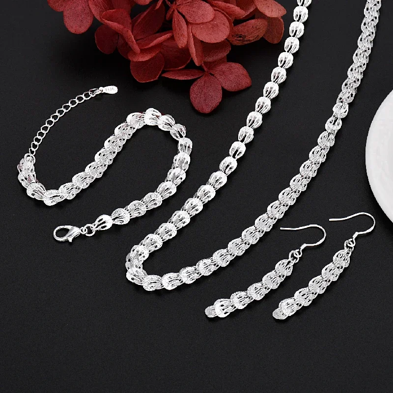 Wholesale Fine 925 Sterling Silver Charms Earrings Necklace Bracelet Love Jewelry Cute For Women Chain Set Wedding Gift