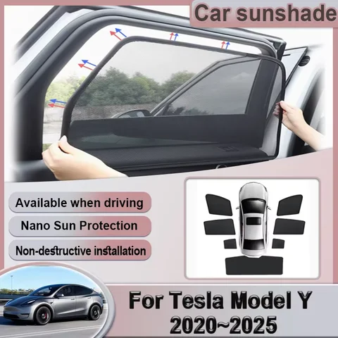 Tesla Model Y 액세서리 용 자동차 메쉬 차양 ModelY 2020 ~ 2025 2021 2022 2023 2024 마그네틱 윈도우 선 바이저 그늘 커튼