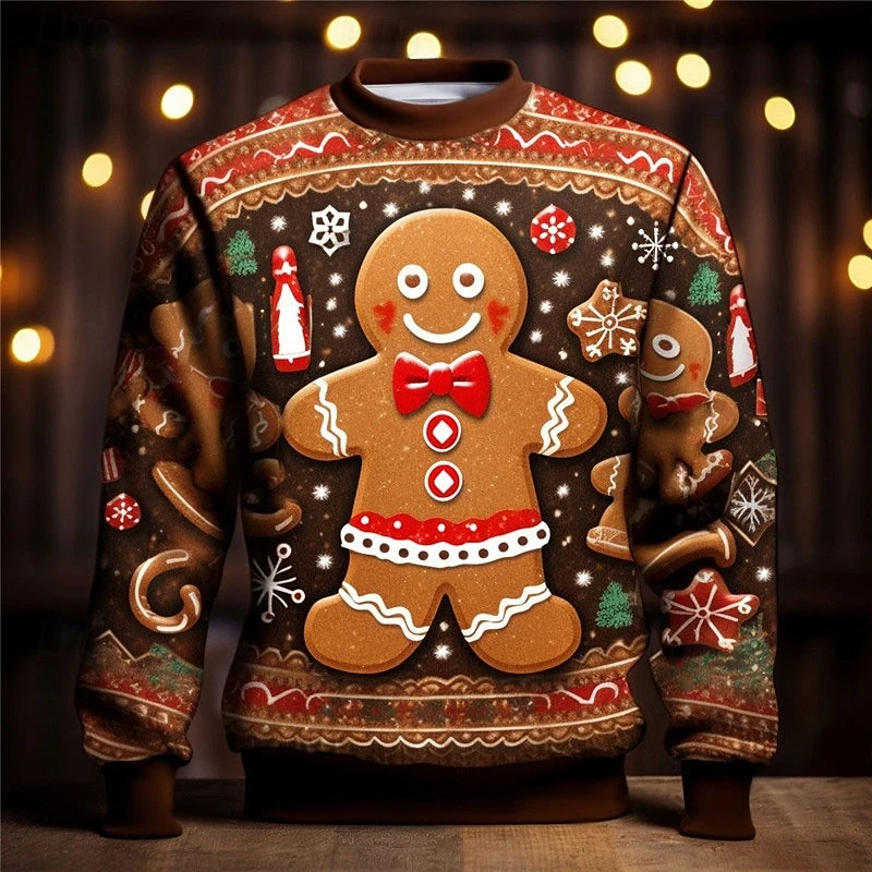 Funny Gingerbread Man Ugly Christmas Sweater For Men Fashion Cute Cookie Kids Sweatshirt Casual Holiday Xmas Pullovers Tracksuit