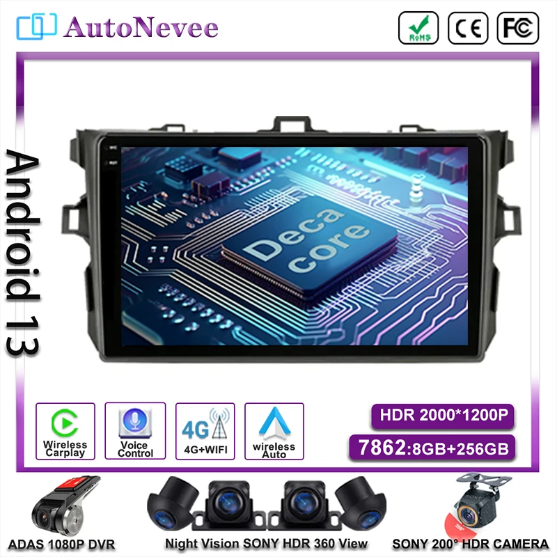 

Auto Radio For Toyota Corolla E140 E150 2006 - 2012 Stereo Head Unit GPS Navigation Multimedia Player No 2din DVD QLED Screen BT