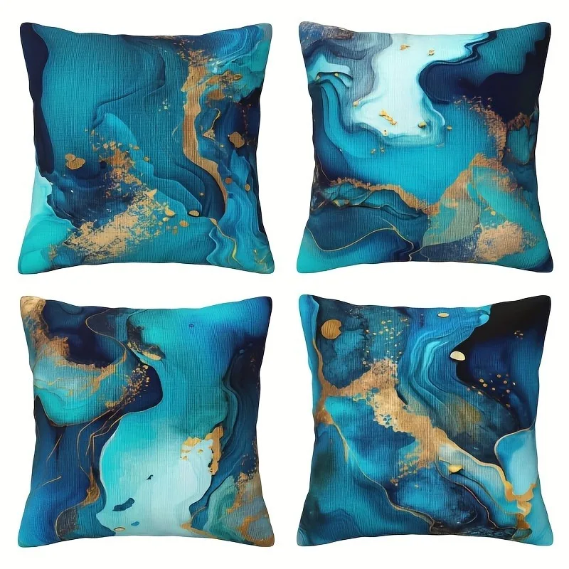 

Home Decor Blue And Gold Abstract Pattern Pillow Covers Pattern Cushion Cover Suitable For Sofa Bedroom Car Pillow Cover