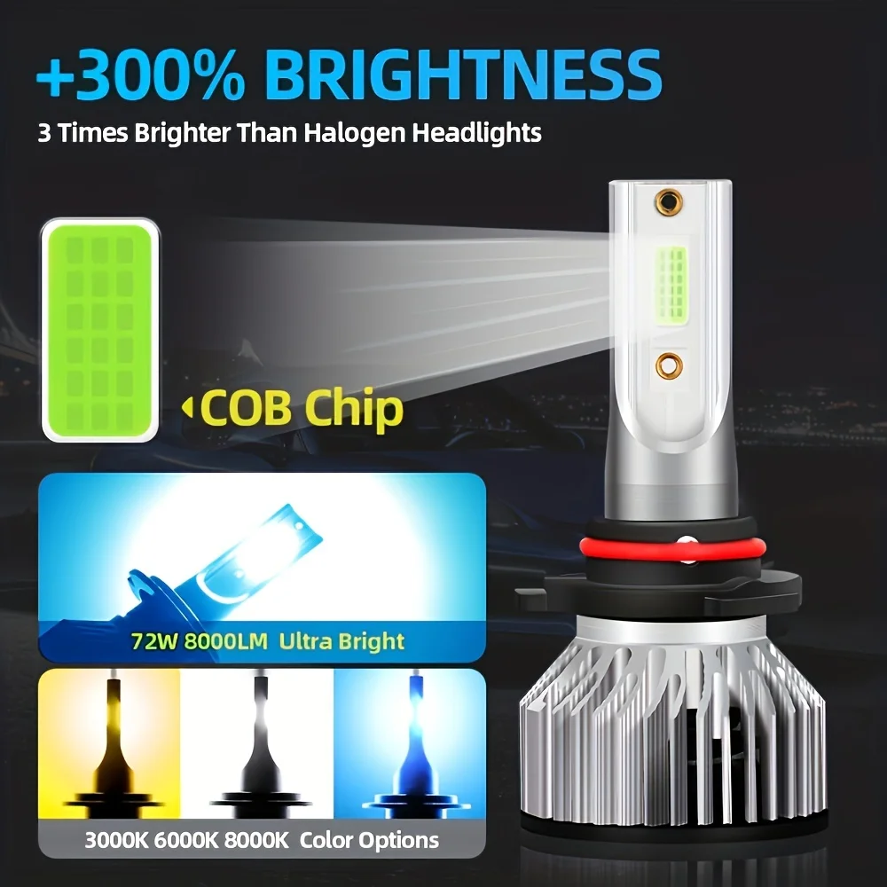 8000K ICE BLUE 9006/HB4 H1 H4 H7 H11 H13 LED Headlight 25000LM Hi&Lo Beam Light +800% Super Brightness Fit For 99% Vehicles 2PCS