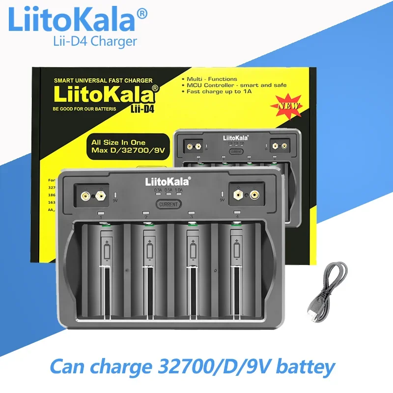 

LiitoKala Lii-D4 21700 Battery Charger For 18650 18350 26650 16340 RCR123 14500 3.7v 1.2V Ni-MH/Cd,AA AAA SC D C battery charger