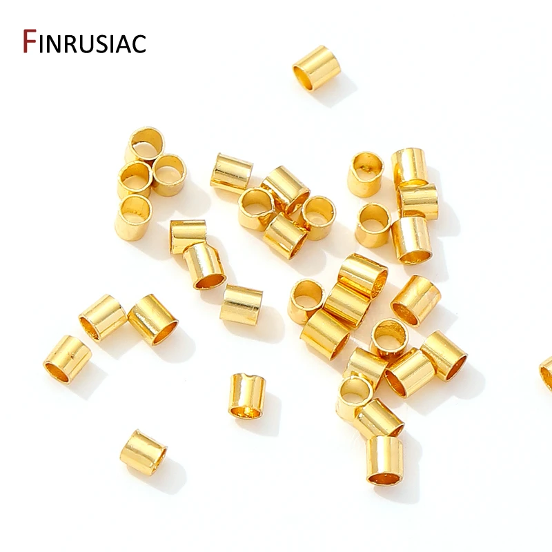 18K Gold Plated Brass Tube Crimp End Beads,2/2.5mm Stopper Spacer Beads For DIY Necklace Bracelet Making Findings Supplies