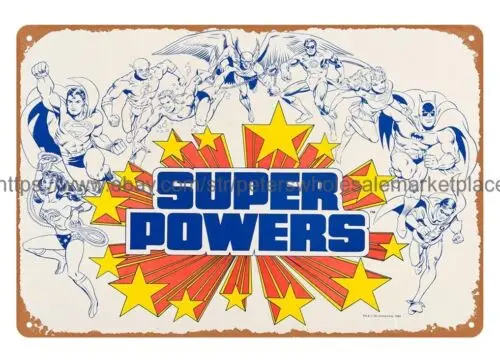 1986 SUPER POWERS PROMOTION metal tin sign garden outdoor living room wall art