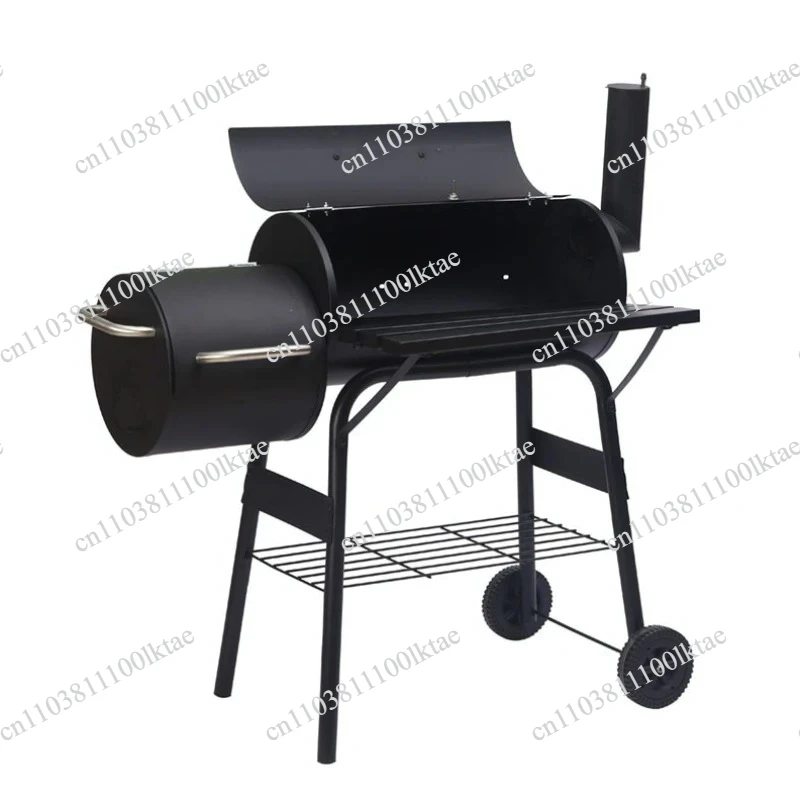 Black Charcoal Grill Barbecue BBQ Grill Offset Smoker Charcoal Outdoor Cooking Equipment with Side Shelf and Wheels