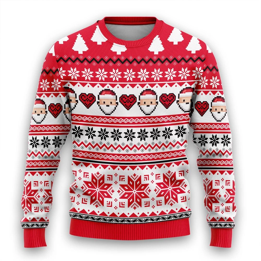 8-bit Pixelate Graphic Ugly Christmas Sweater Clothing Snowy Santa Mens Funny Ugly Sweaters Xmas Holiday Crew Neck Sweatshirt