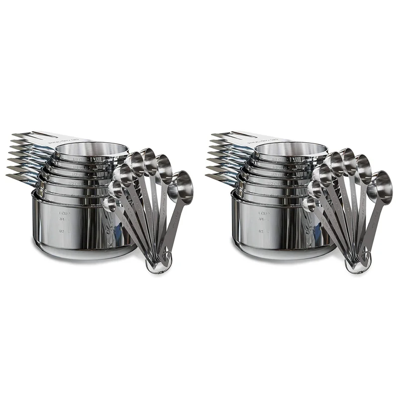 

Набор мерных чашек и ложок из нержавеющей стали VOFUN из 28 предметов, 14 чашек для гнездования и 14 штабелируемых ложок, профессиональных портативных