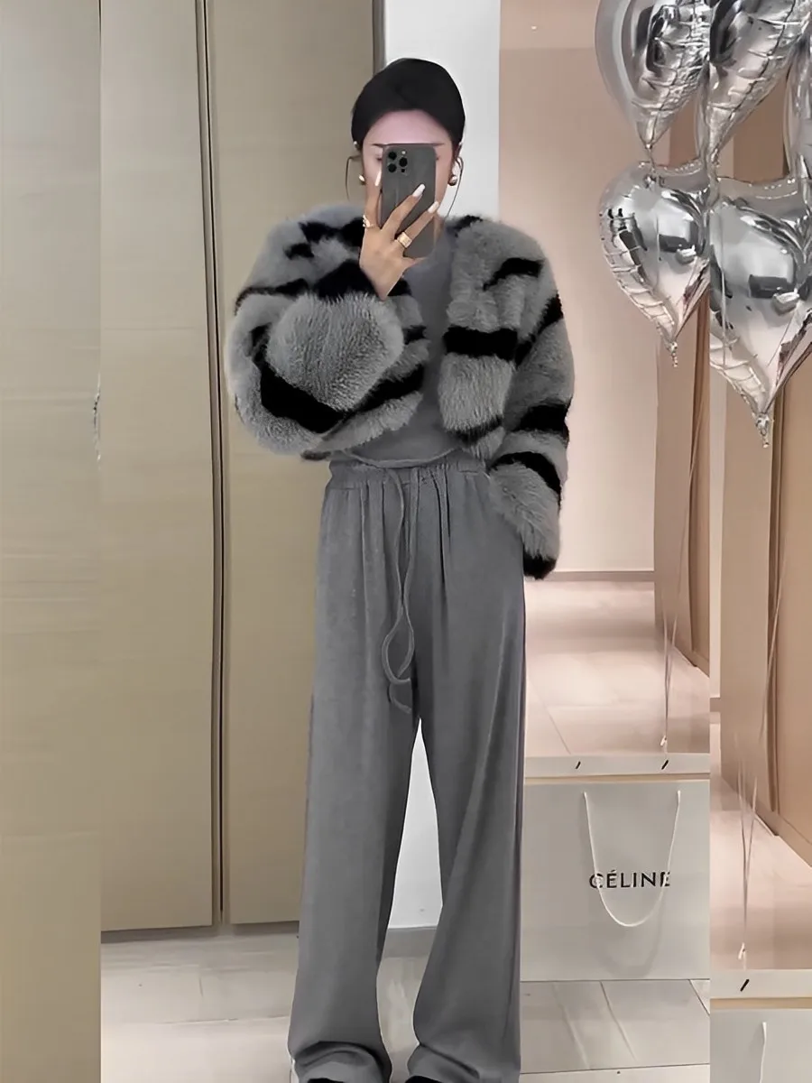 Faux Fur Fox Women Short Coats Full Sleeve Coat Thick Warm Y2k Streetwear Elegant Work Open Jackets Outerwear Autumn Winter