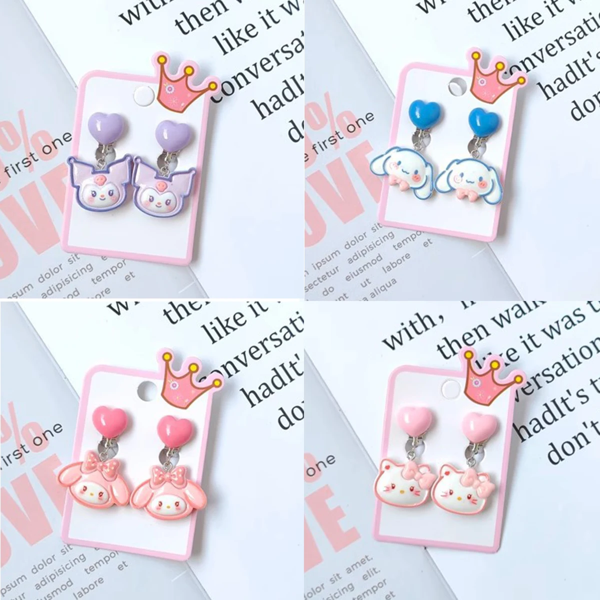 Sanrio Ear Clip Kawaii Cartoon Kuromi Hello Kitty No Piercing Pendant Ear Children's Fake Earrings Girls Party Jewelry Gift