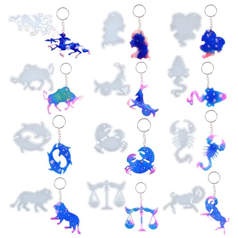 Brelok wisiorek dwanaście konstelacji silikonowa forma do DIA żywica epoksydowa odlewania kreatywne kolczyki biżuteria wisiorki produkcji form
