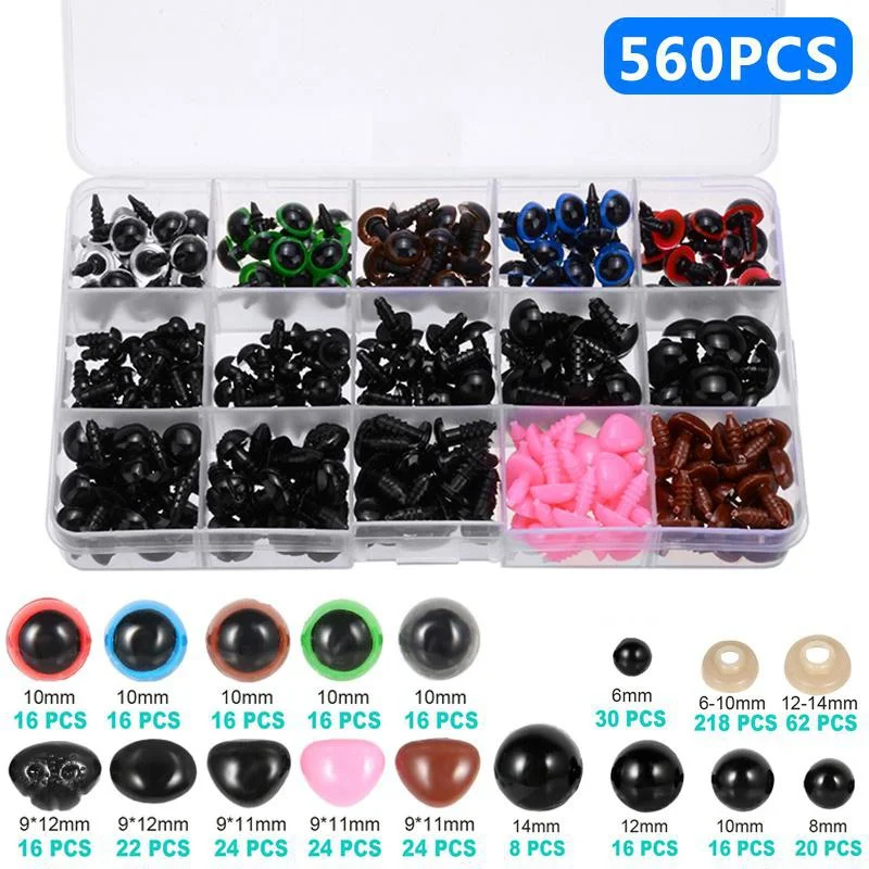 560PCS accessori per bambole bulbo oculare plastica nera peluche occhi di sicurezza Amigurumi per giocattoli 6mm 8mm 12mm fai da te giocattolo