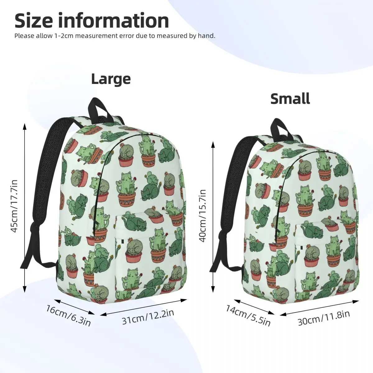 Cactus Cat Backpack Middle High College School Student Animals Pet Book Bags Teens Canvas Daypack Gift