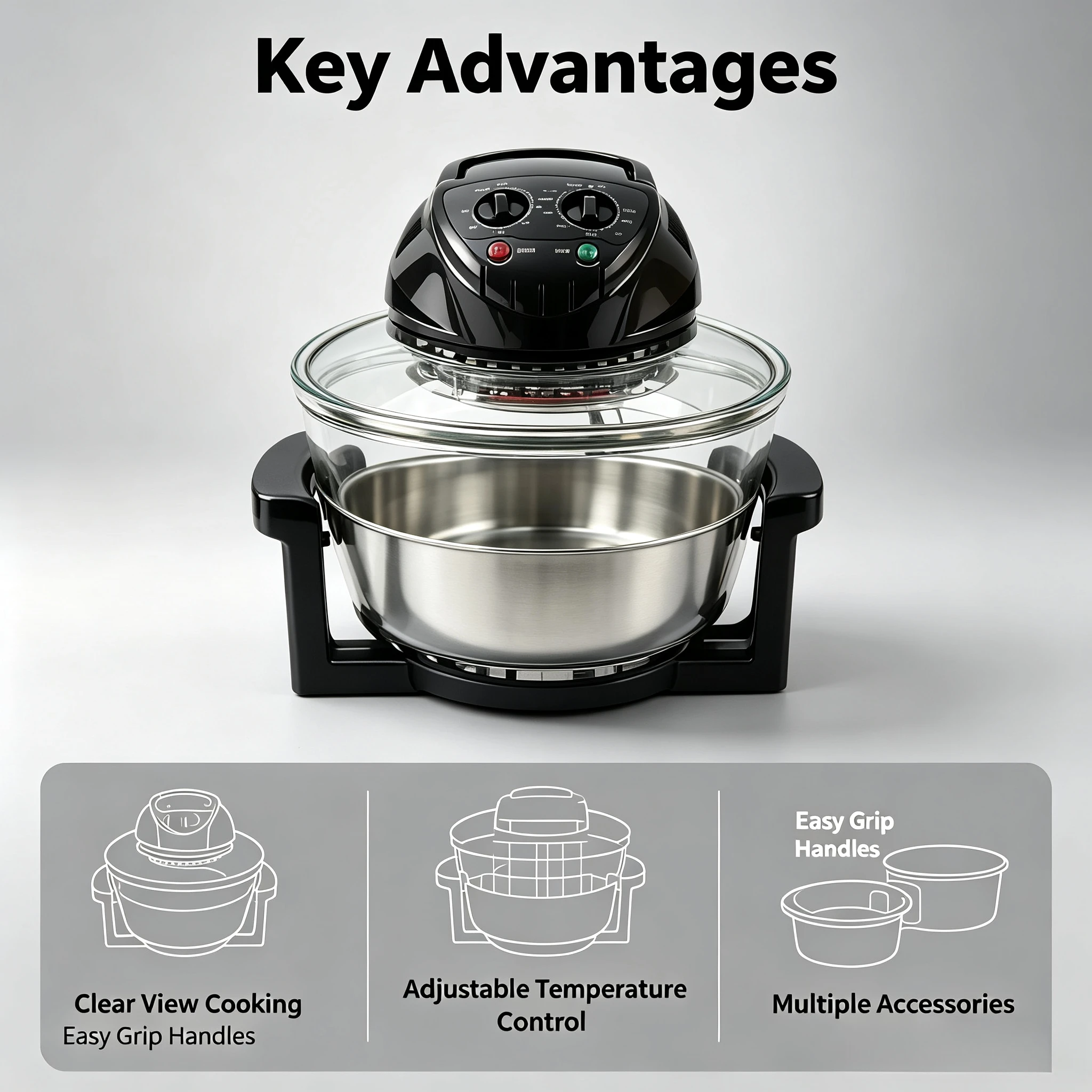 20L Multifunctional Large‑Capacity Household Light Wave Furnace, Glass Air Fryer Electric Fryer, Multi‑function Cooking Machine