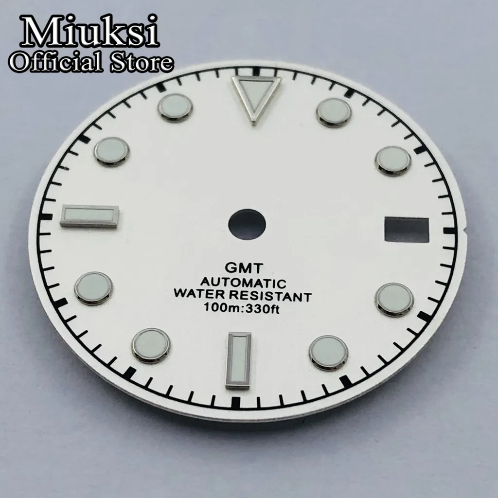 Miuksi 29mm black blue white watch dial fit NH34 NH35 movement fit 3 o\'clock crown 3.8 o\'clock crown