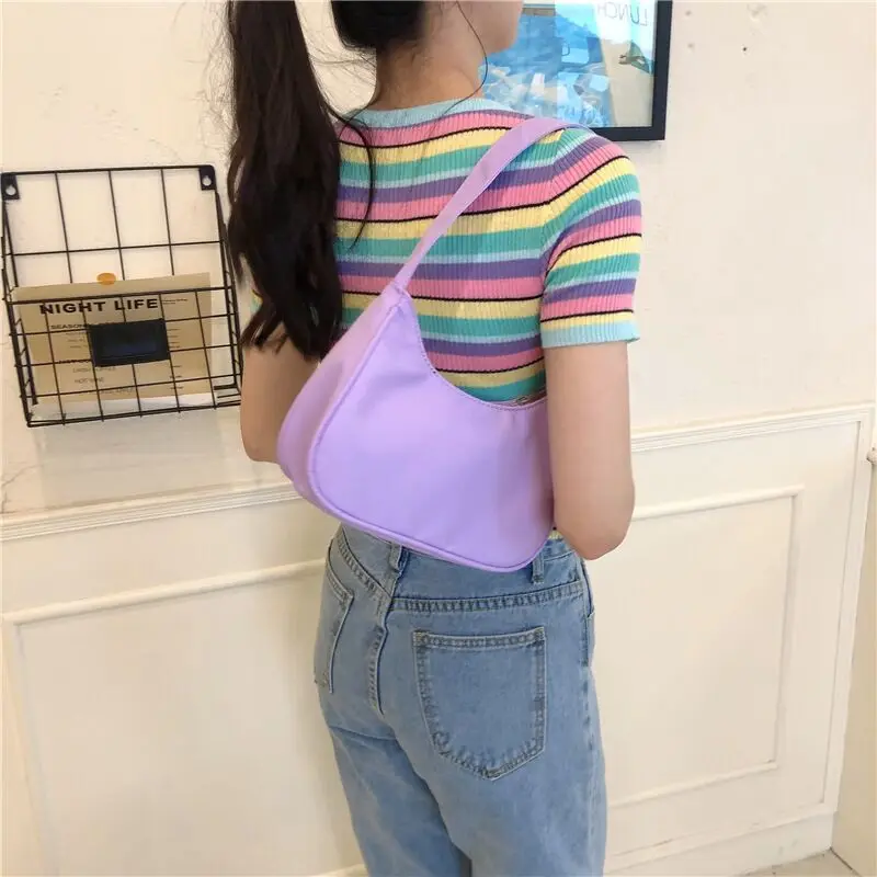 New Candy Colors underarm Bags niche light weight totes personality bag Retro simple handbag single shoulder nylon bags NAB215