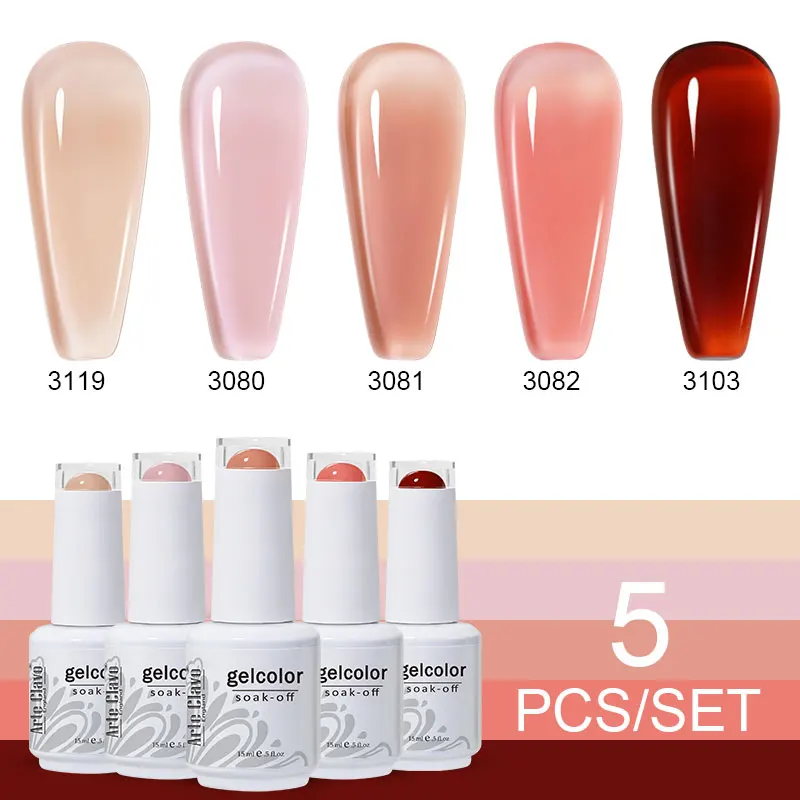 Arte Clavo Serie 5 colori Kit smalto gel Gel Soak Off Smalto gel per unghie UV per nail art Set Top Coat Bottiglia di vetro da 15 ml Nuovo 2025