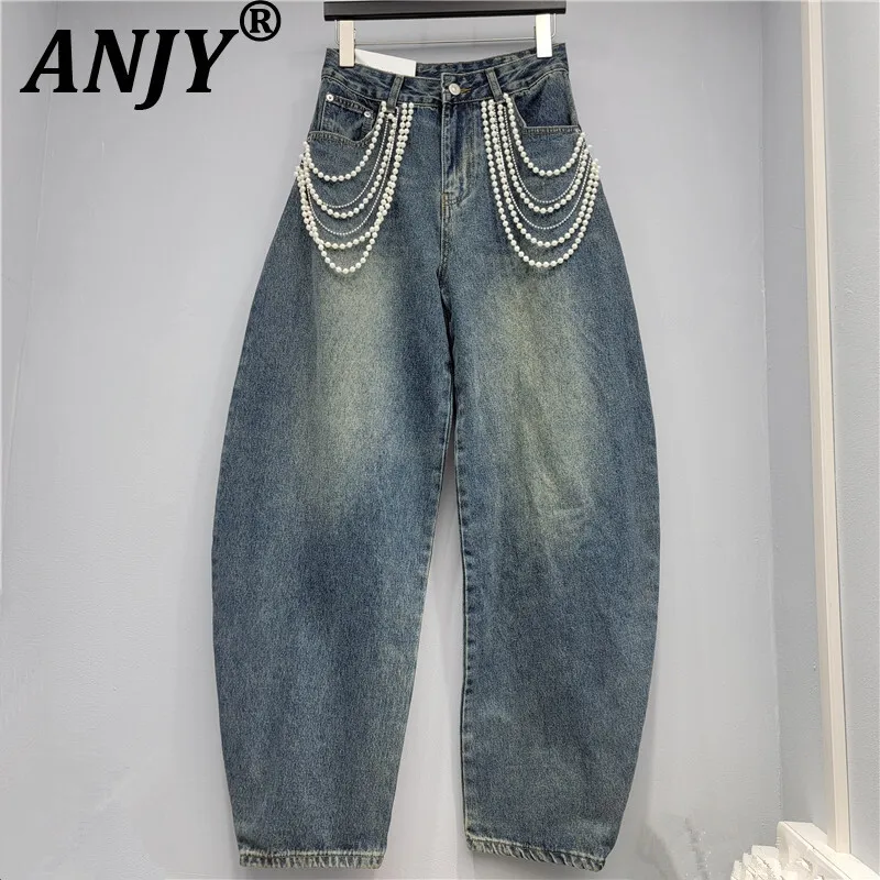 

ANJY осень-зима новые женские американские модные винтажные широкие джинсы для девочек Ins High Street универсальные свободные джинсовые брюки A15822