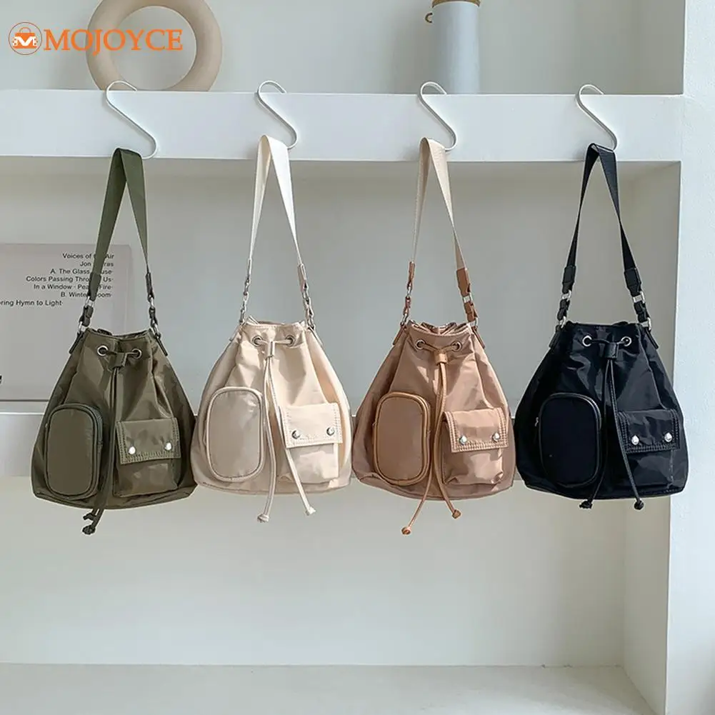 Women Crossbody Bag Drawstring Nylon Ladies Bucket Bag Fashion Temperament Large Capacity Wear-resistant Travel Shoulder Bags