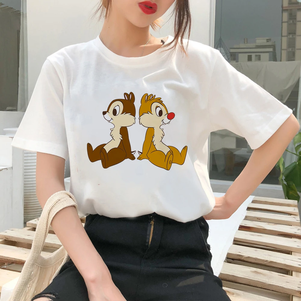 女性のためのディズニーチップのストリートウェアTシャツ,アニメのTシャツ,半袖Tシャツ,カワイイ服,美的服