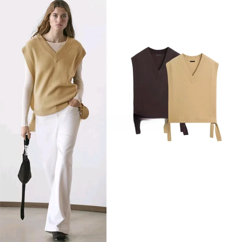 

New Spring Commuter Sle Women's Vest Top Layering V-Ne Knitted Sweater Loose Fit Regular Length Polyester Fiber