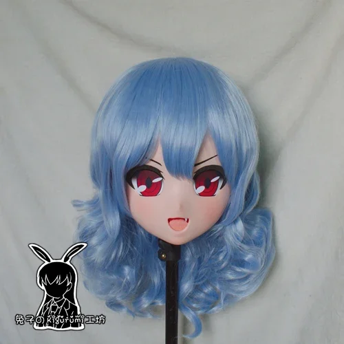 (Rabbit 88) Resin Cross dress Pretty Girl Head BID Doll Mask Japanese Anime Kigurumi Mask Cosplay with Wig