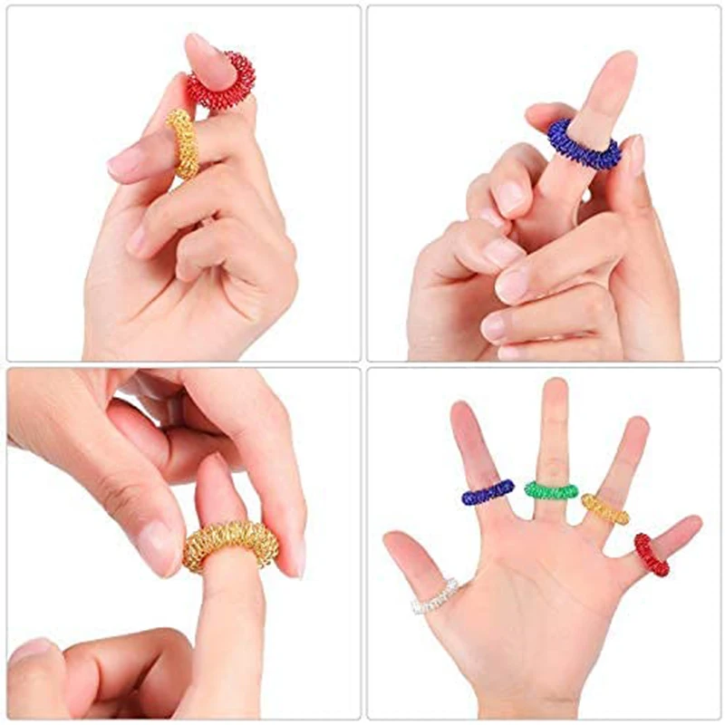 15PCS/Pack Acupressure Rings Spiky Sensory Finger Rings Set for Teens Adults Stress Reducer Massager Stress Relief Fidget Toys