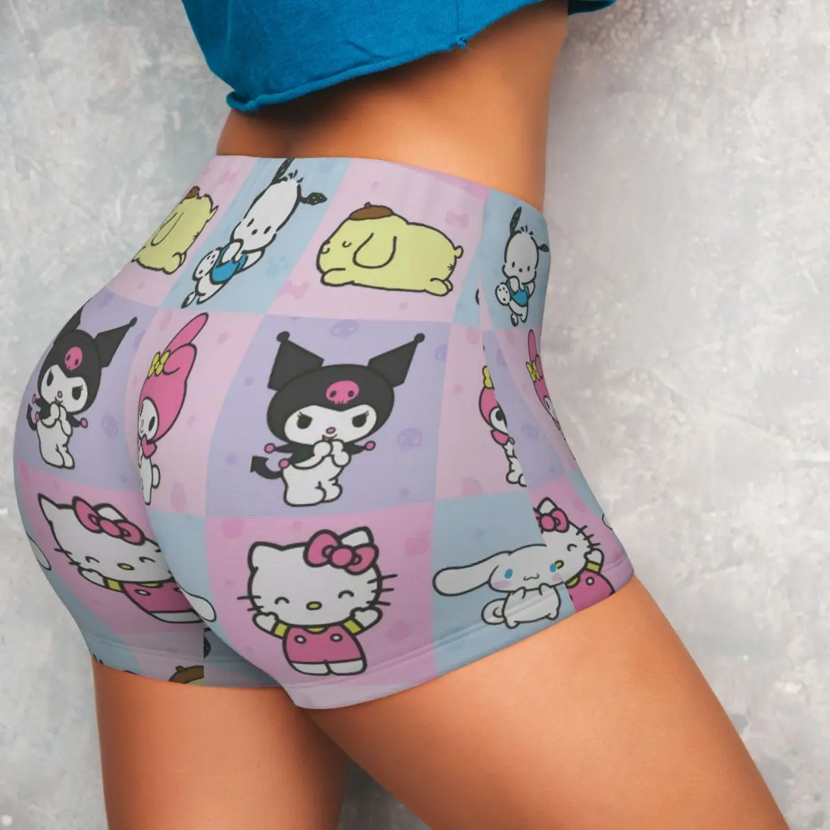 Pochacco My Melody Kuromi Hello Kitty Yoga Shorts for Women Cartoon Dog Scrunch Fitness Workout Gym Pants