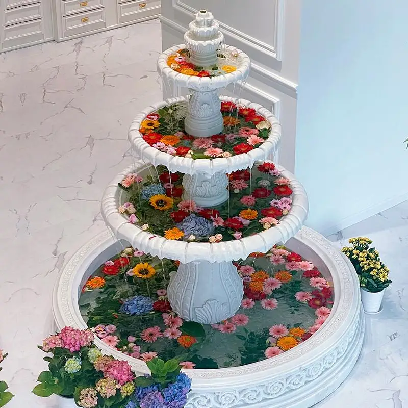 Fuente de boda, adornos de decoración de paisaje, jardín, patio al aire libre, característica de agua, piscina de deseos de flores