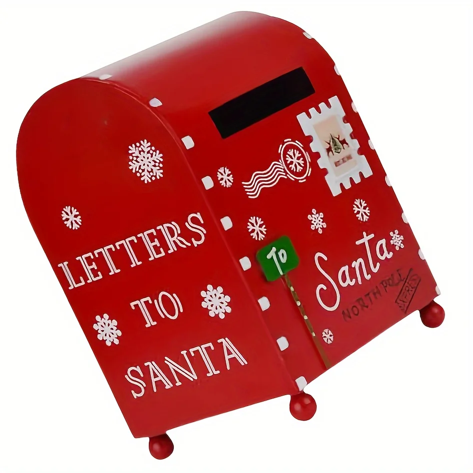Letters To Santa Mailbox, Christmas Decorative Metal Letter Box, Mini Santa Mail Box for Collecting Wish Letters, Indoor Outdoor