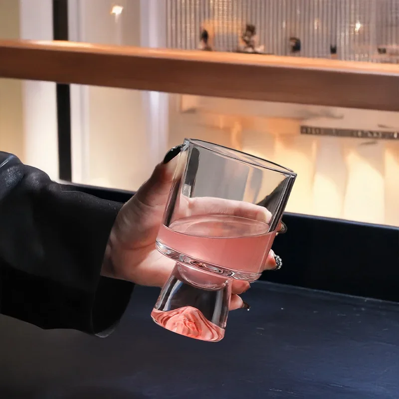 High End Small Batch Cocktail Wine Dessert Coffee DrinkwarePink Limited Mountain Glass Cup